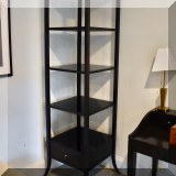 F20. Baker Furniture “Clark” mahogany etagere. 79”h x 24”w x 24”d 